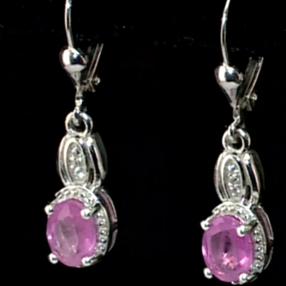 Ilikaka Hot Pink Sapphire Earrings in Platinum Over Sterling Silver
